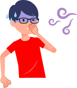 焦げ臭いにおいで鼻をつまむ男性アイコン